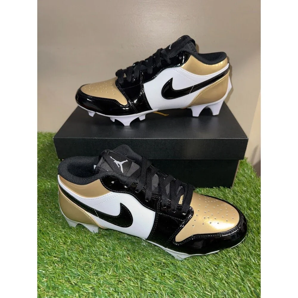 Men's 9 Nike Air Jordan 1 Low TD Football Cleats Patent Gold Black FJ6245-701